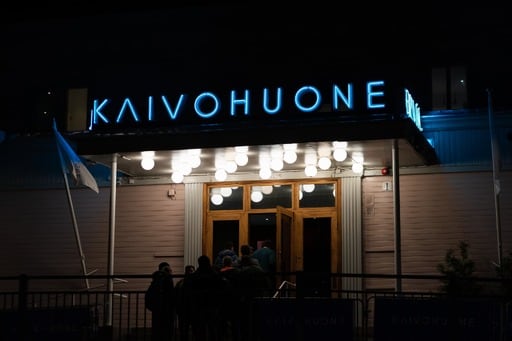 The party venue from outside. Kaivohuone sign.